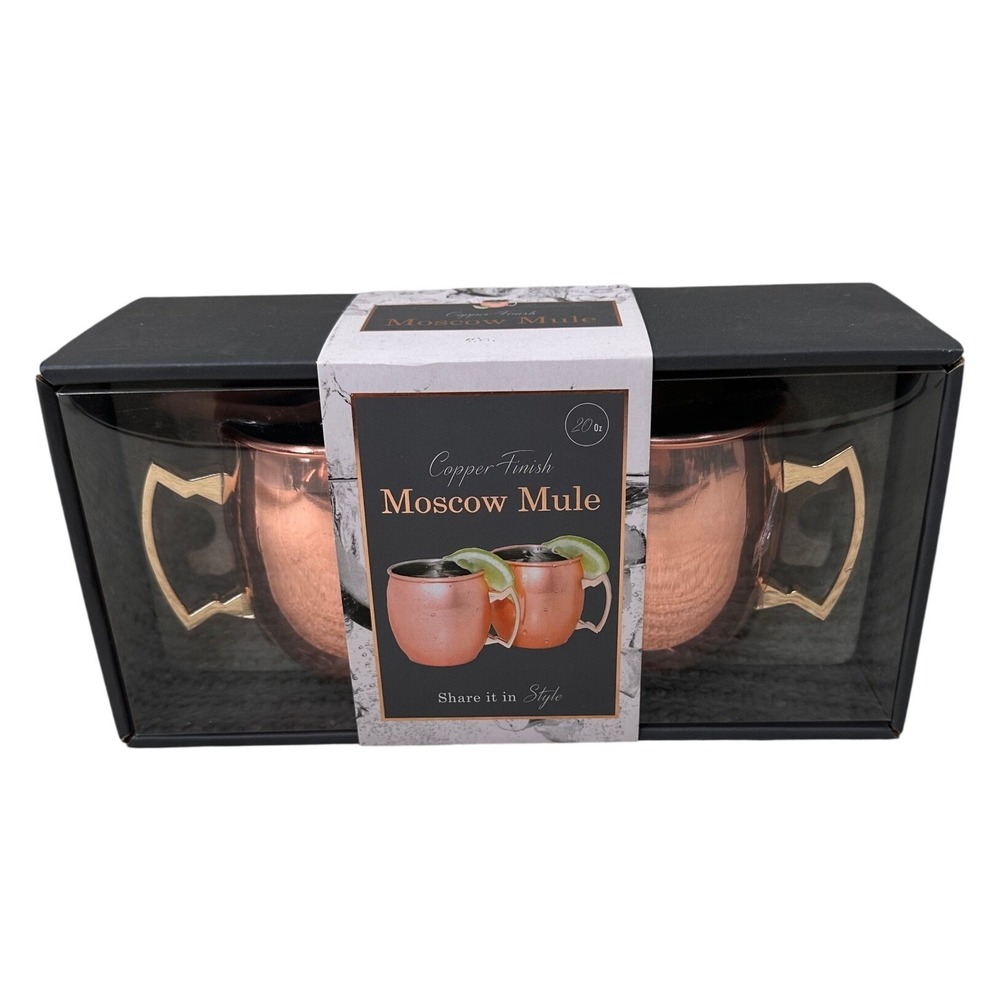 Silver One Moscow Mule Copper Finish Mug Set 2pk 20oz Rose Gold Cups Barware New